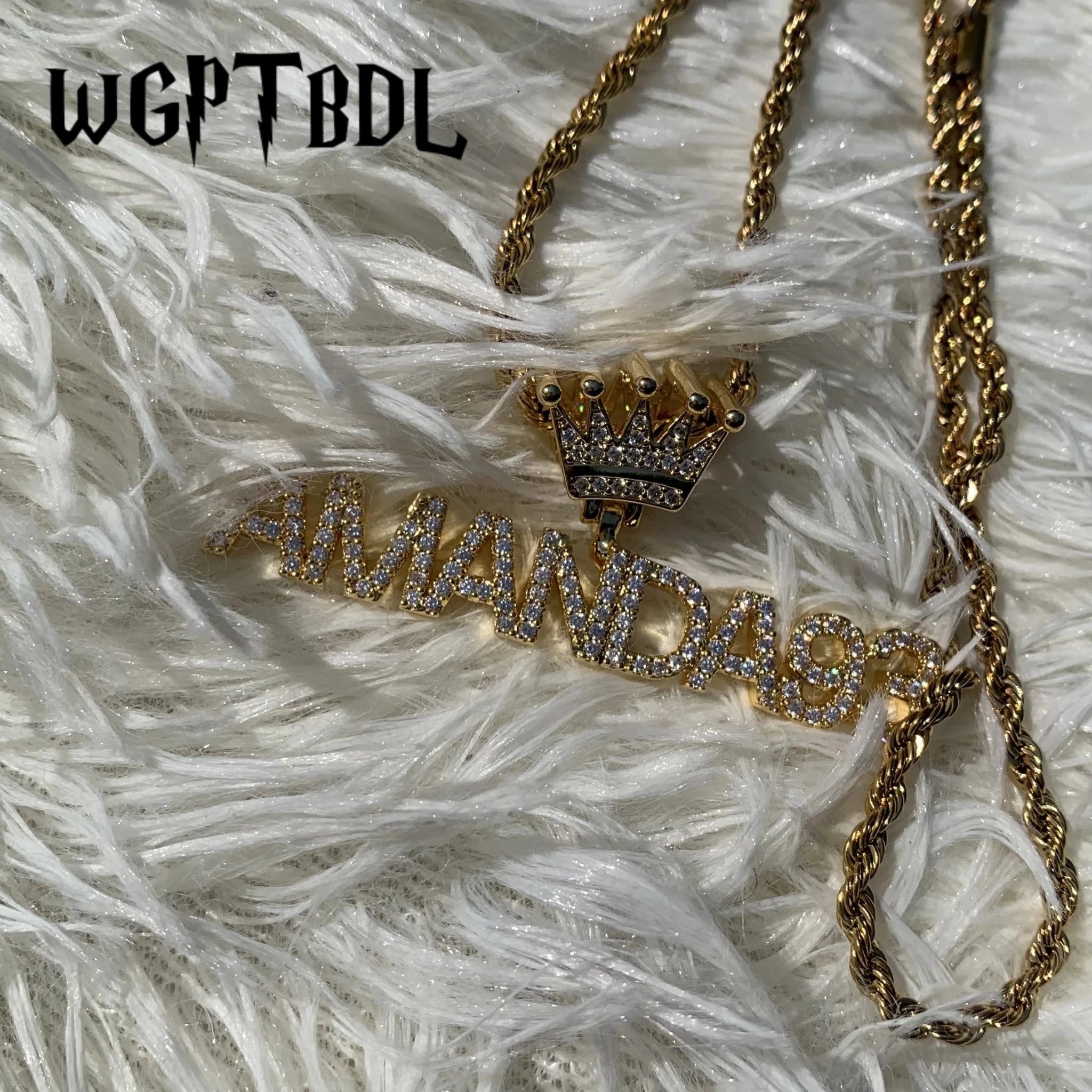 Bling Crystal Custom Name Pendant With Butterfly Crown Micro Paved CZ Personalized Letter Plate Necklace Customized Jewelry - Black & White