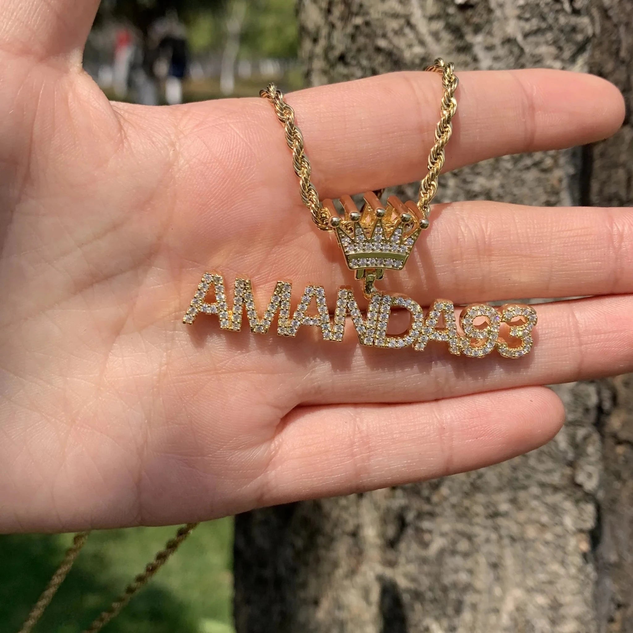 Bling Crystal Custom Name Pendant With Butterfly Crown Micro Paved CZ Personalized Letter Plate Necklace Customized Jewelry - Black & White