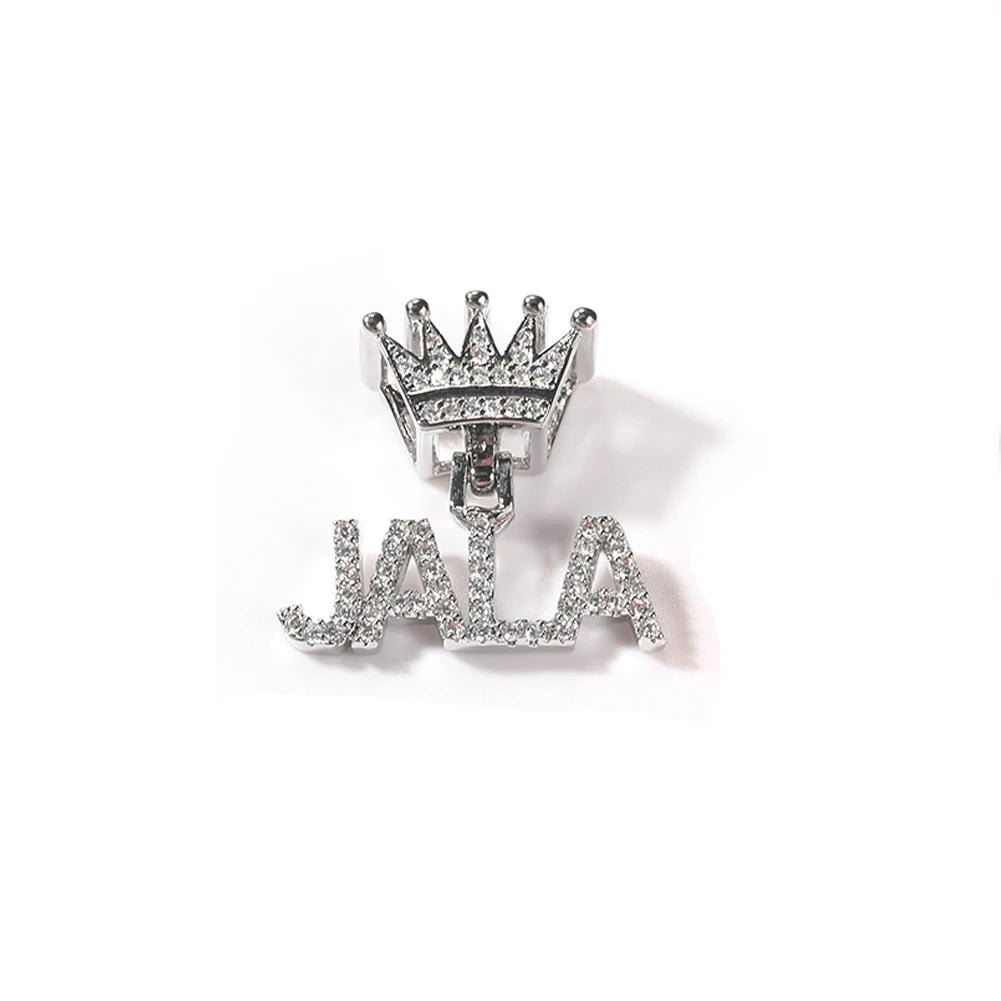 Bling Crystal Custom Name Pendant With Butterfly Crown Micro Paved CZ Personalized Letter Plate Necklace Customized Jewelry - Black & White