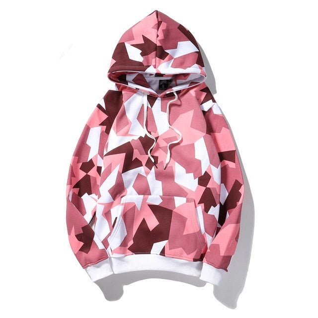 Camouflage Hooded Sweatshirts Fashion Mens Streetwear Hip Hop Skateboard Fleece Hoodies Autumn Casual Camo - Black & White
