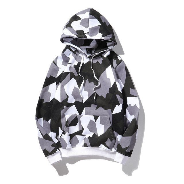 Camouflage Hooded Sweatshirts Fashion Mens Streetwear Hip Hop Skateboard Fleece Hoodies Autumn Casual Camo - Black & White