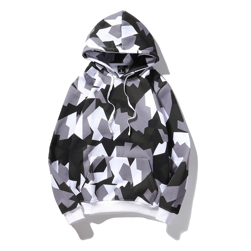 Camouflage Hooded Sweatshirts Fashion Mens Streetwear Hip Hop Skateboard Fleece Hoodies Autumn Casual Camo - Black & White