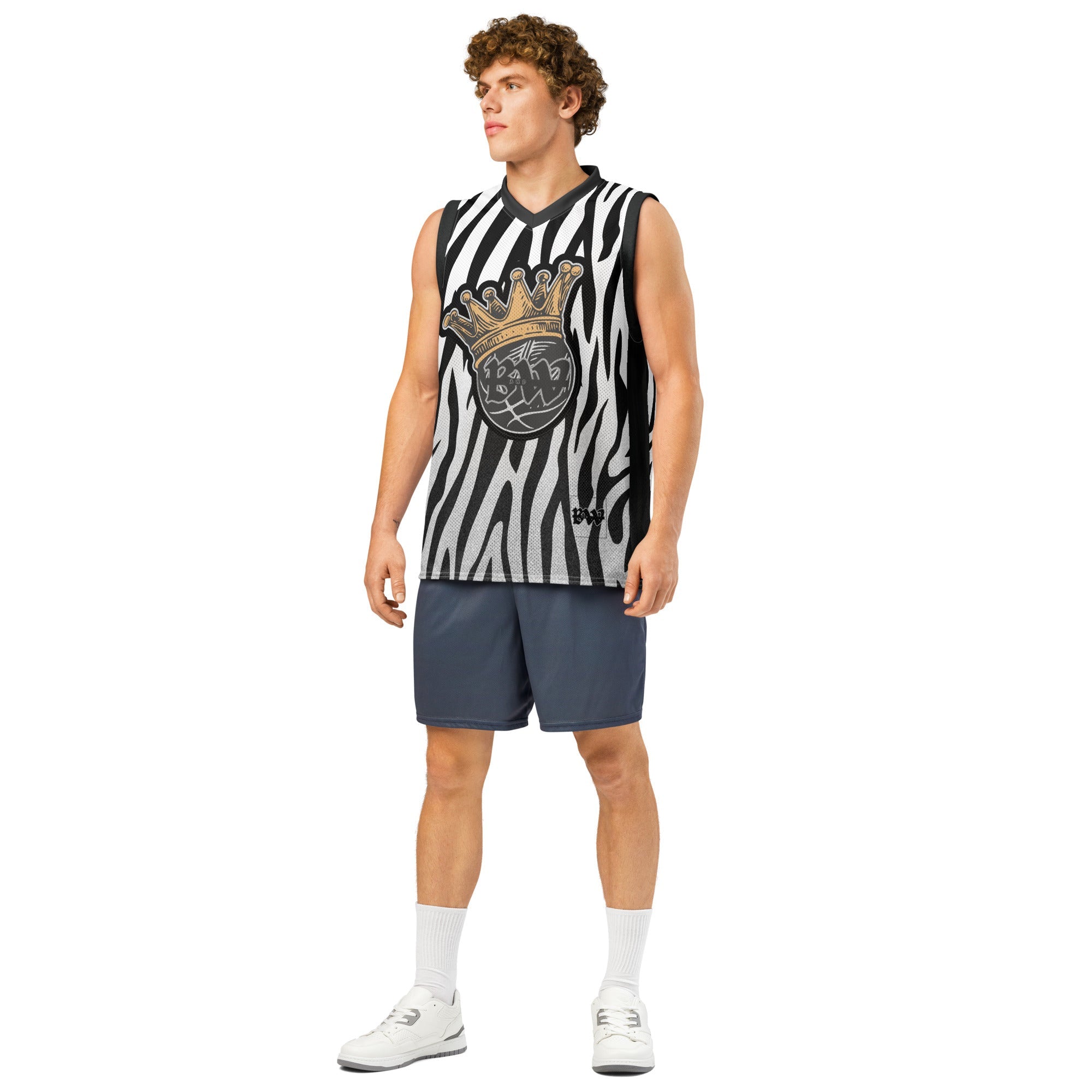 Crowned Stripes Premium basketball jersey - Black & White