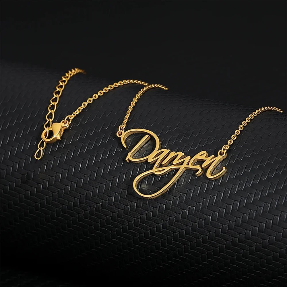 Custom Cursive Name Necklaces For Women Men Stainless Steel Customized Necklace Pendant Personalized Jewelry Gift Neck Chain - Black & White