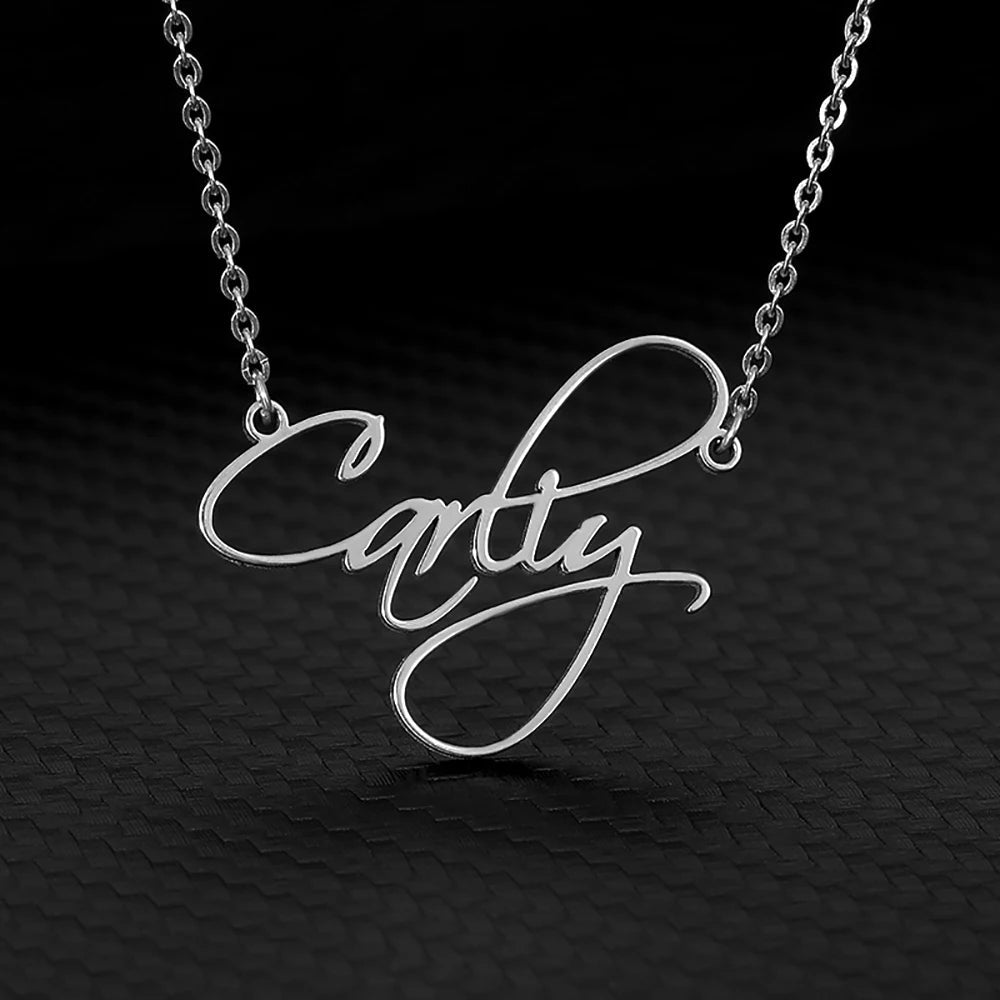 Custom Cursive Name Necklaces For Women Men Stainless Steel Customized Necklace Pendant Personalized Jewelry Gift Neck Chain - Black & White