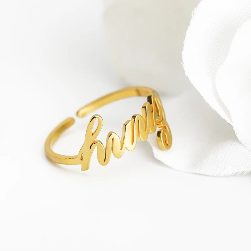 Custom Double Name Rings for Women Adjustable Personalized Stainless Steel Ring Couple Jewelry Valentines Day Gift anillos mujer - Black & White