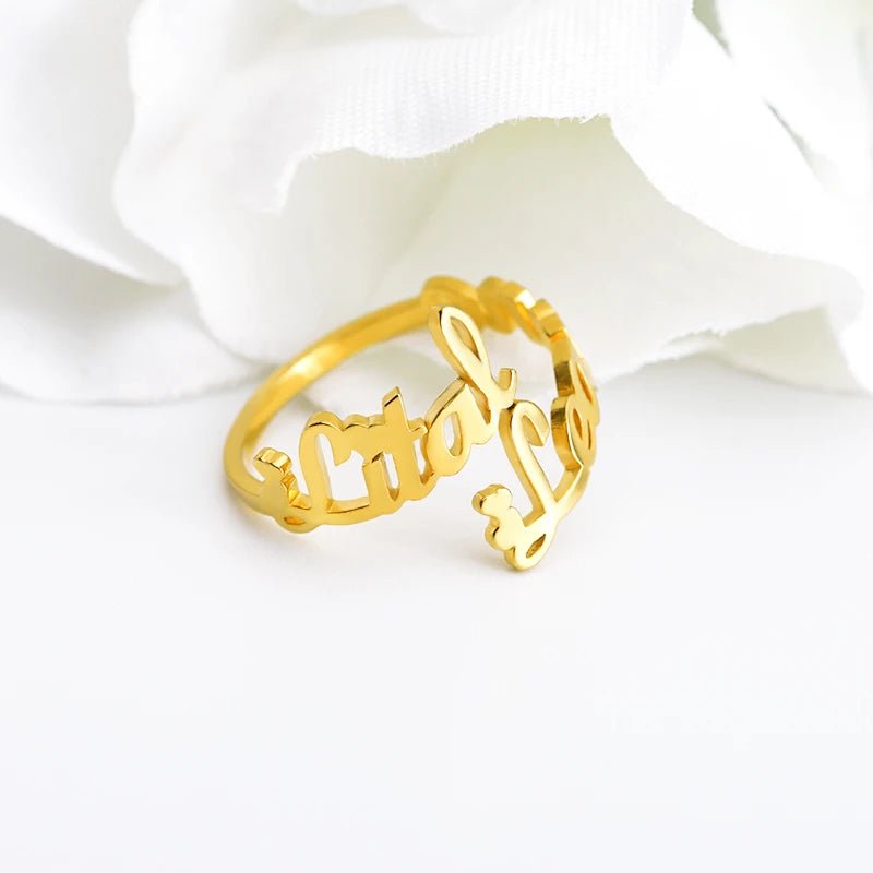 Custom Double Name Rings for Women Adjustable Personalized Stainless Steel Ring Couple Jewelry Valentines Day Gift anillos mujer - Black & White