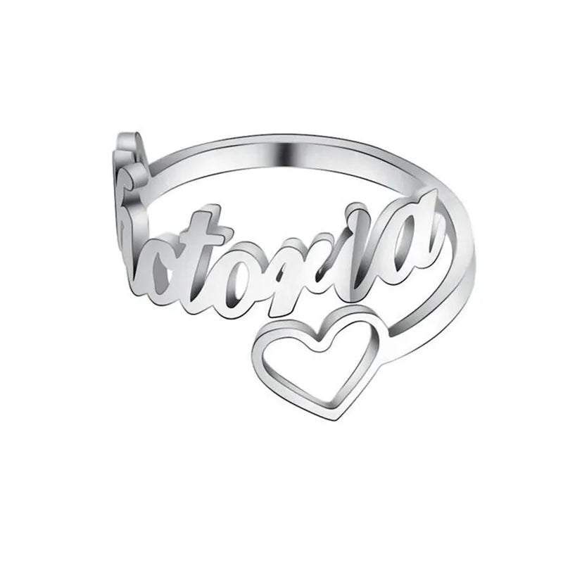 Custom Double Name Rings for Women Adjustable Personalized Stainless Steel Ring Couple Jewelry Valentines Day Gift anillos mujer - Black & White