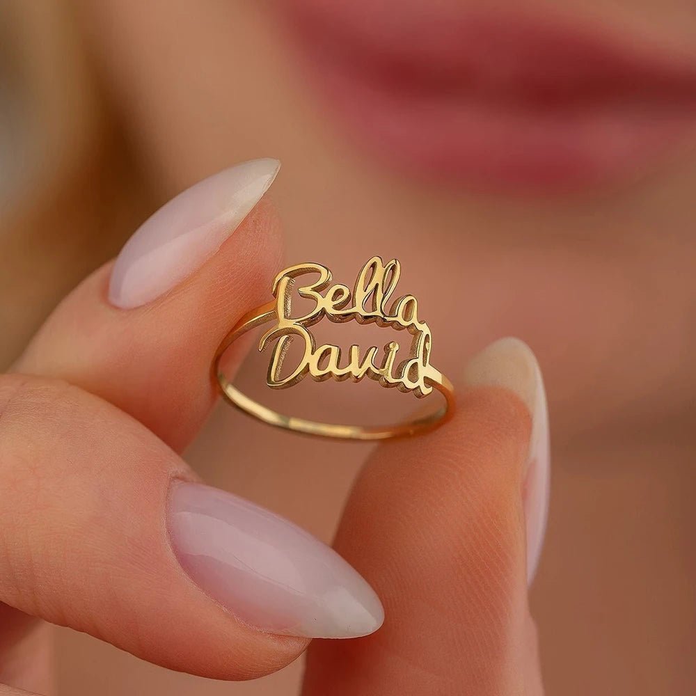 Custom Double Name Rings for Women Adjustable Personalized Stainless Steel Ring Couple Jewelry Valentines Day Gift anillos mujer - Black & White