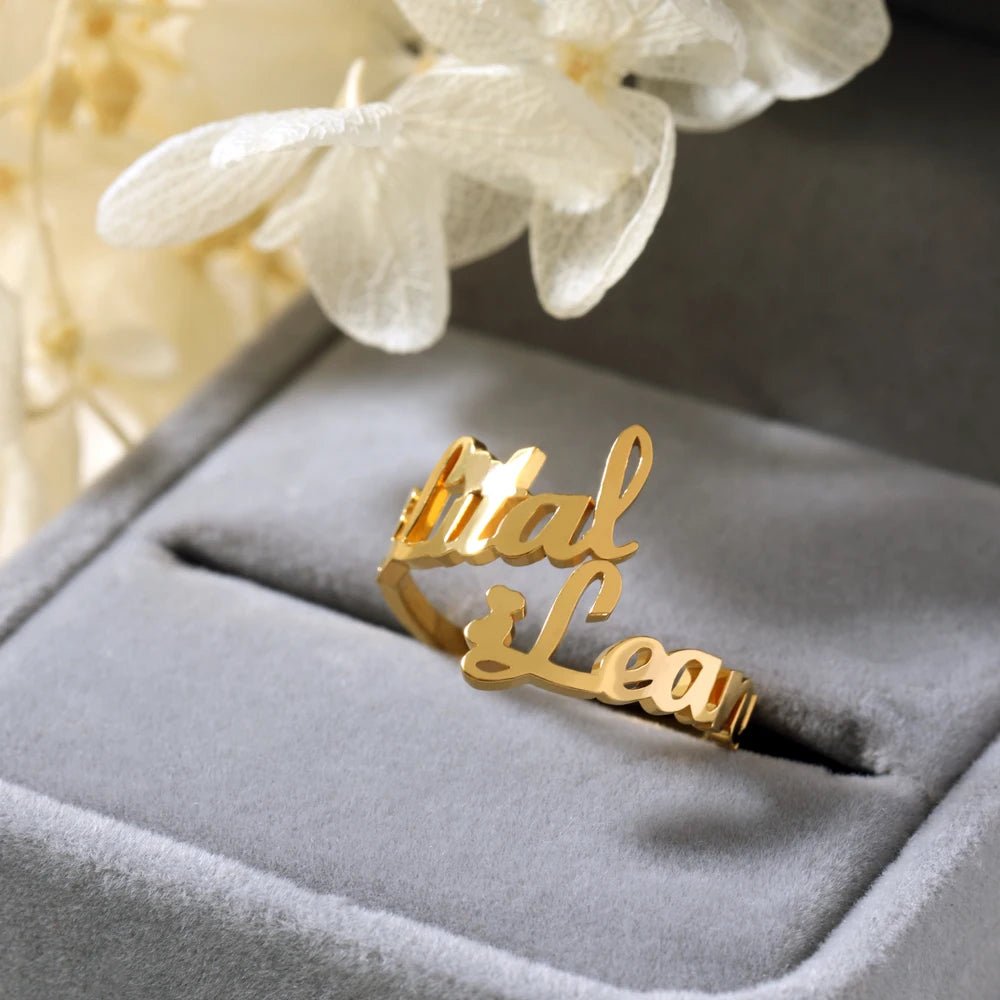 Custom Double Name Rings for Women Adjustable Personalized Stainless Steel Ring Couple Jewelry Valentines Day Gift anillos mujer - Black & White