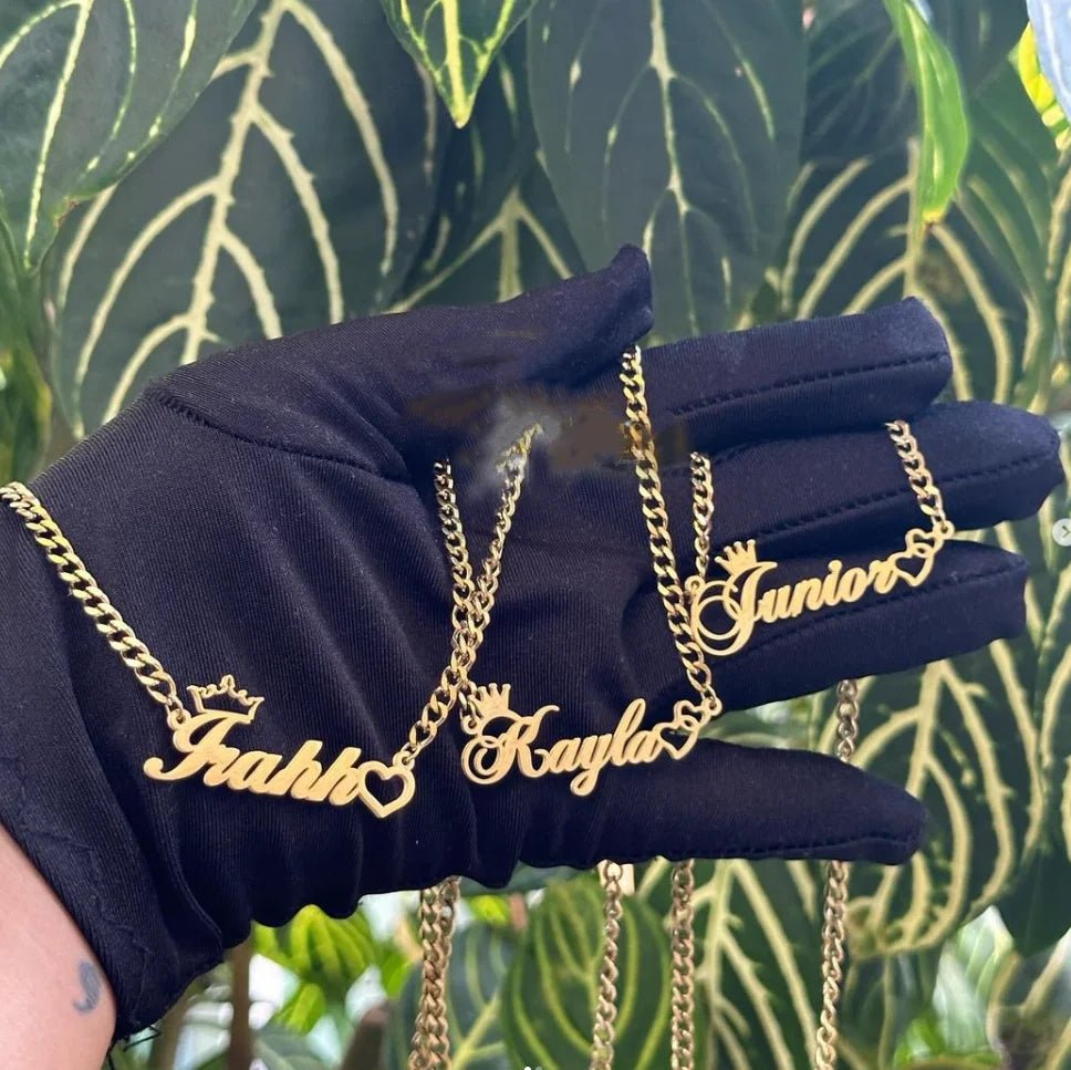 Custom Heart Crown Name Necklace Women Girl Trendy Jewelry Personalized Stainless Steel Cuban Chain Necklace Gifts For Her - Black & White