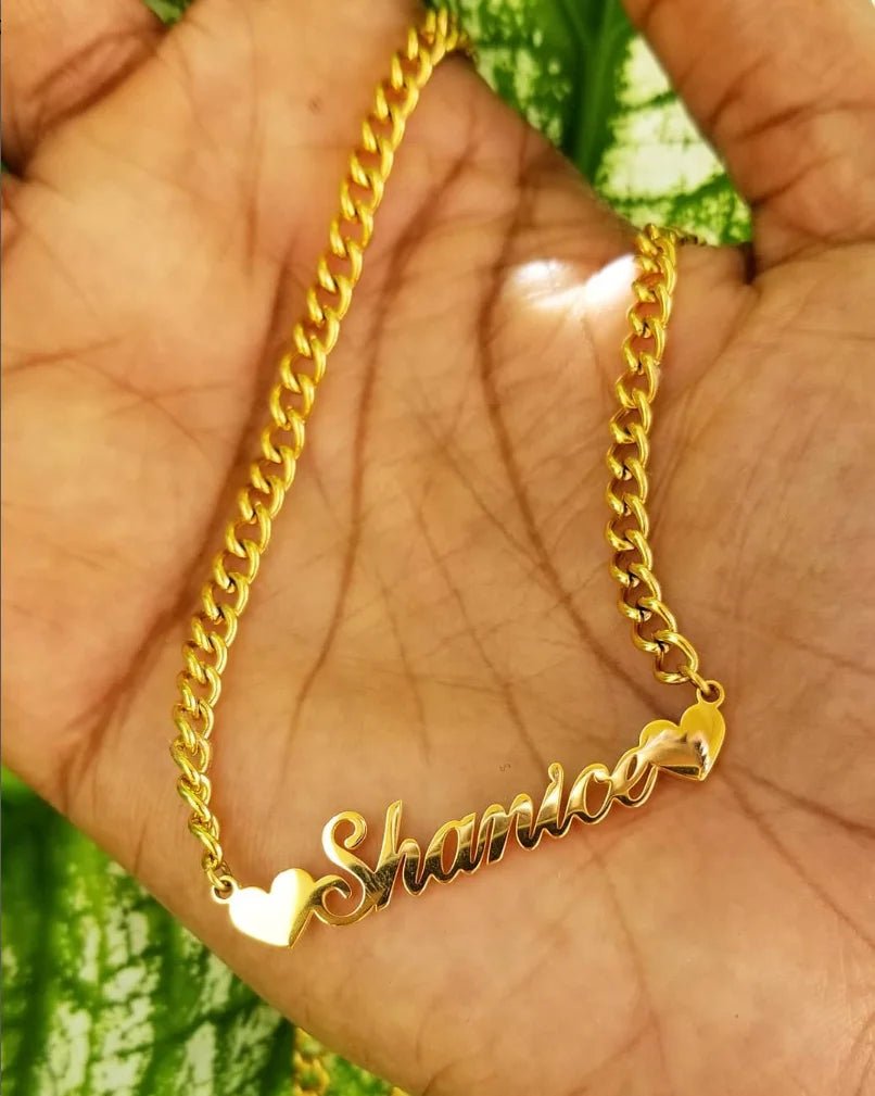 Custom Heart Crown Name Necklace Women Girl Trendy Jewelry Personalized Stainless Steel Cuban Chain Necklace Gifts For Her - Black & White