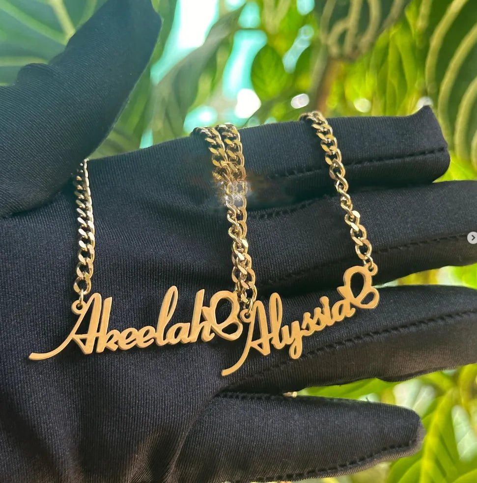 Custom Heart Crown Name Necklace Women Girl Trendy Jewelry Personalized Stainless Steel Cuban Chain Necklace Gifts For Her - Black & White