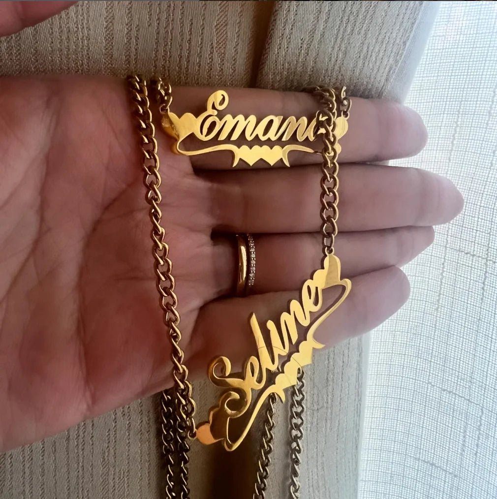 Custom Heart Crown Name Necklace Women Girl Trendy Jewelry Personalized Stainless Steel Cuban Chain Necklace Gifts For Her - Black & White