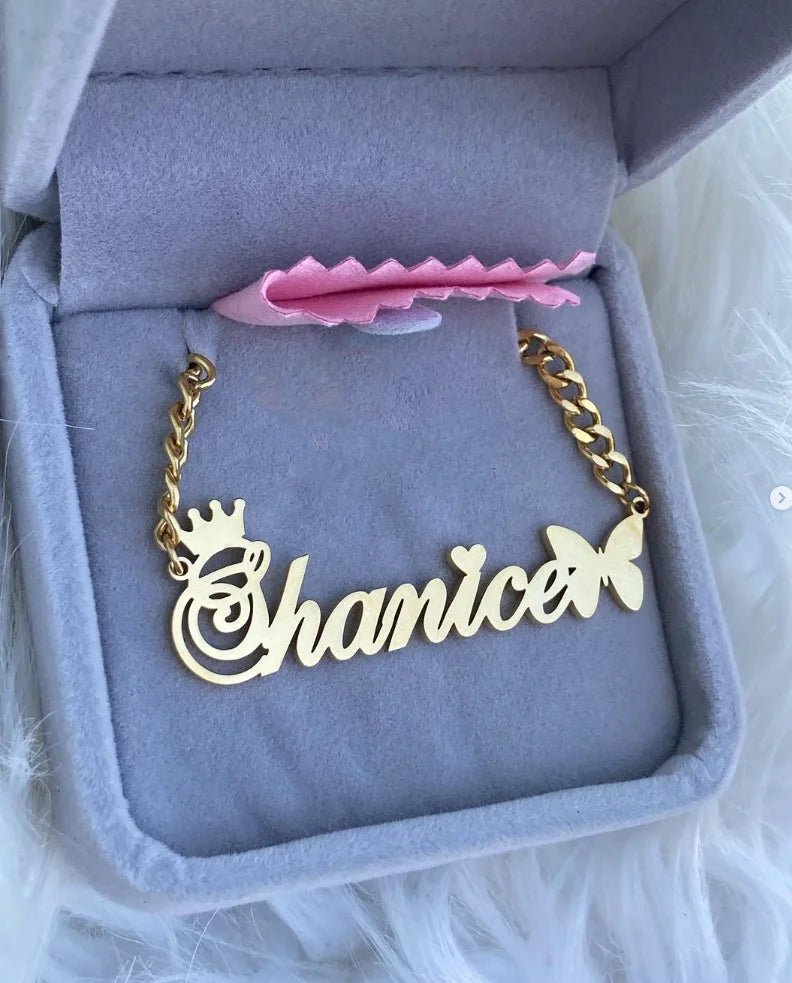 Custom Heart Crown Name Necklace Women Girl Trendy Jewelry Personalized Stainless Steel Cuban Chain Necklace Gifts For Her - Black & White