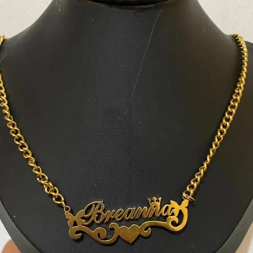 Custom Heart Crown Name Necklace Women Girl Trendy Jewelry Personalized Stainless Steel Cuban Chain Necklace Gifts For Her - Black & White