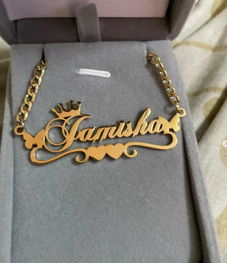 Custom Heart Crown Name Necklace Women Girl Trendy Jewelry Personalized Stainless Steel Cuban Chain Necklace Gifts For Her - Black & White