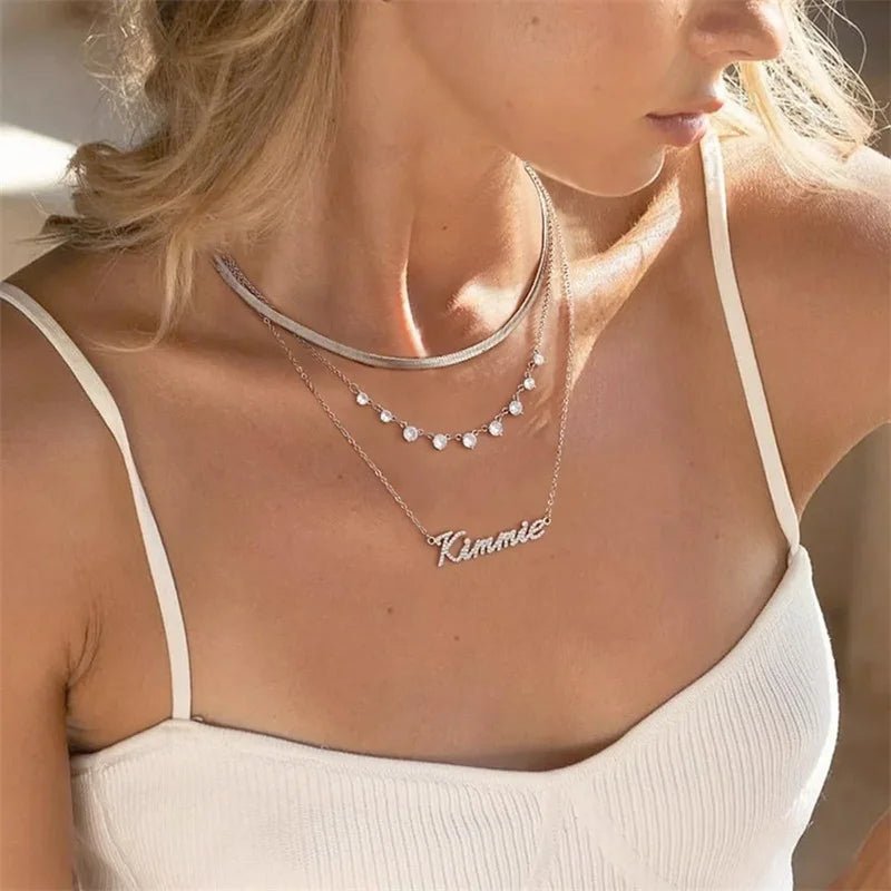 Custom Initial Necklace for Women Handmade Cubic Zirconia Diamond Personalized Name Jewelry O - Chain Fashion Gift - Black & White
