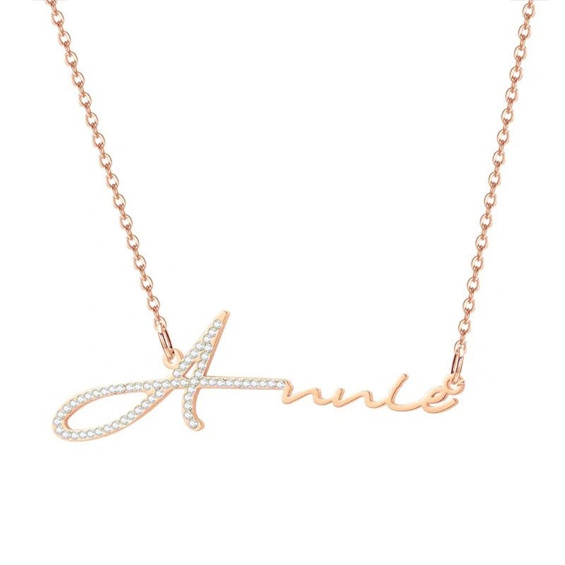Custom Initial Necklace for Women Handmade Cubic Zirconia Diamond Personalized Name Jewelry O - Chain Fashion Gift - Black & White