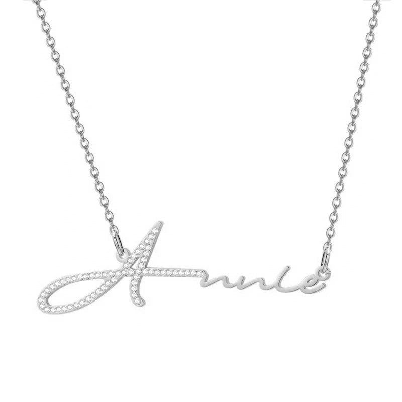Custom Initial Necklace for Women Handmade Cubic Zirconia Diamond Personalized Name Jewelry O - Chain Fashion Gift - Black & White