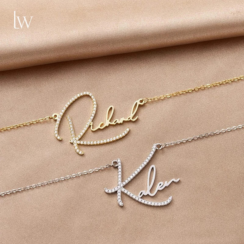Custom Initial Necklace for Women Handmade Cubic Zirconia Diamond Personalized Name Jewelry O - Chain Fashion Gift - Black & White