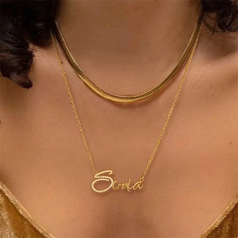 Custom Initial Necklace for Women Handmade Cubic Zirconia Diamond Personalized Name Jewelry O - Chain Fashion Gift - Black & White