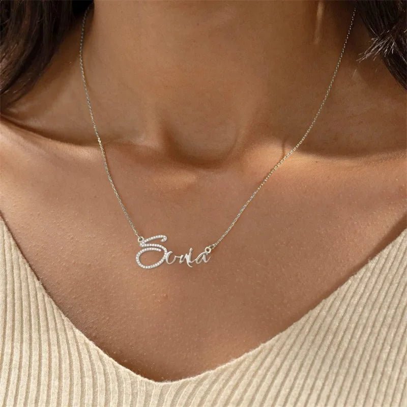 Custom Initial Necklace for Women Handmade Cubic Zirconia Diamond Personalized Name Jewelry O - Chain Fashion Gift - Black & White