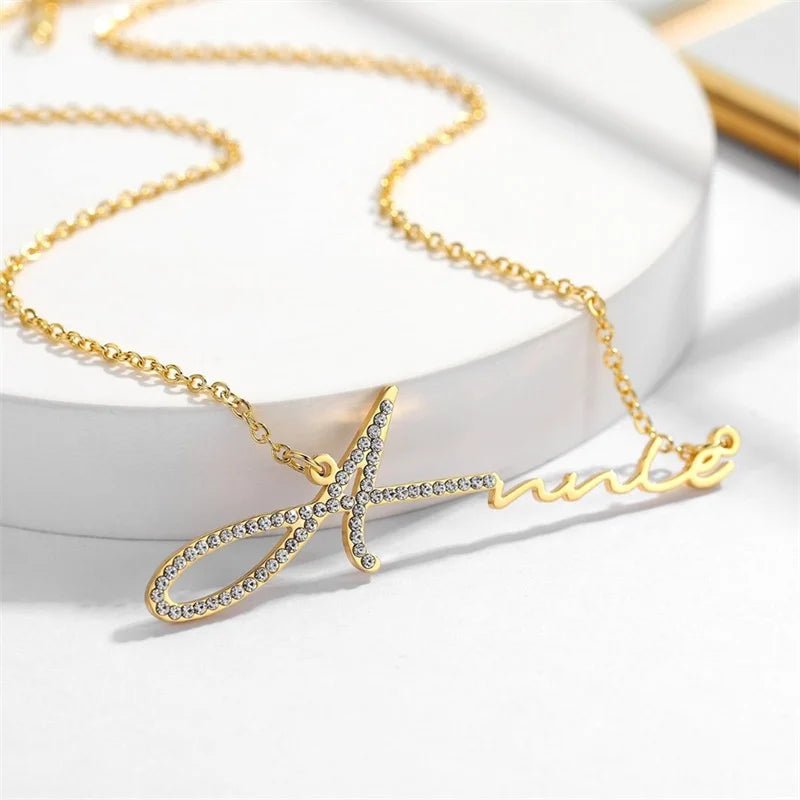 Custom Initial Necklace for Women Handmade Cubic Zirconia Diamond Personalized Name Jewelry O - Chain Fashion Gift - Black & White