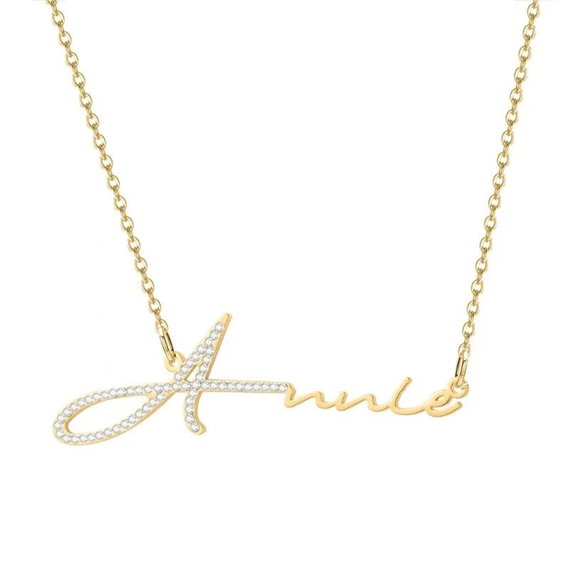 Custom Initial Necklace for Women Handmade Cubic Zirconia Diamond Personalized Name Jewelry O - Chain Fashion Gift - Black & White