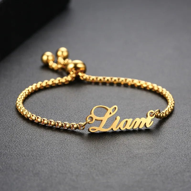 Custom Name Bracelets For Women Customized Adjustable Personalized Stainless Steel Golden Fashion Jewelry Birthday Gift - Black & White