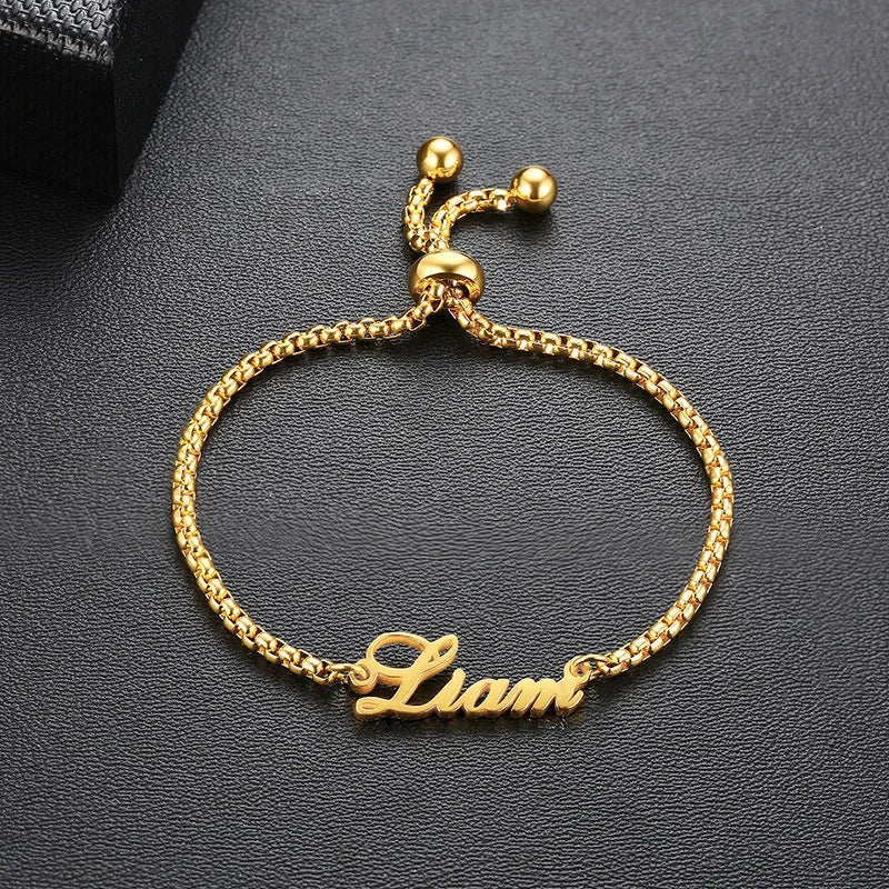 Custom Name Bracelets For Women Customized Adjustable Personalized Stainless Steel Golden Fashion Jewelry Birthday Gift - Black & White