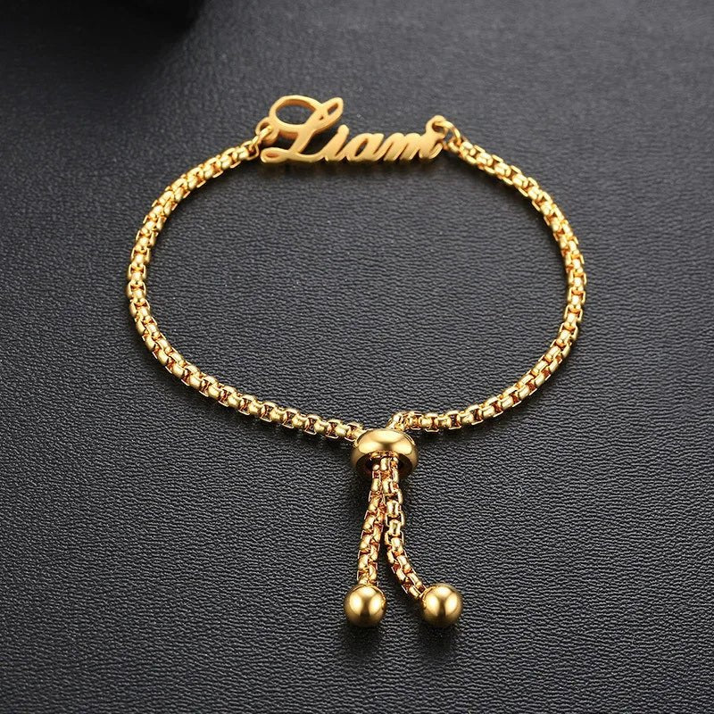 Custom Name Bracelets For Women Customized Adjustable Personalized Stainless Steel Golden Fashion Jewelry Birthday Gift - Black & White
