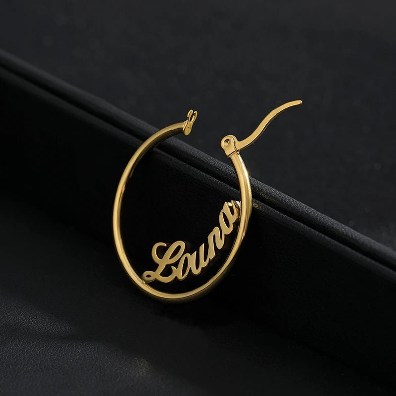 Custom Name Hoop Earrings 70mm Big round Unisex Fashion Jewelry Stainless Steel A - Z Letters Drop Earrings for Bijoux Femme - Black & White