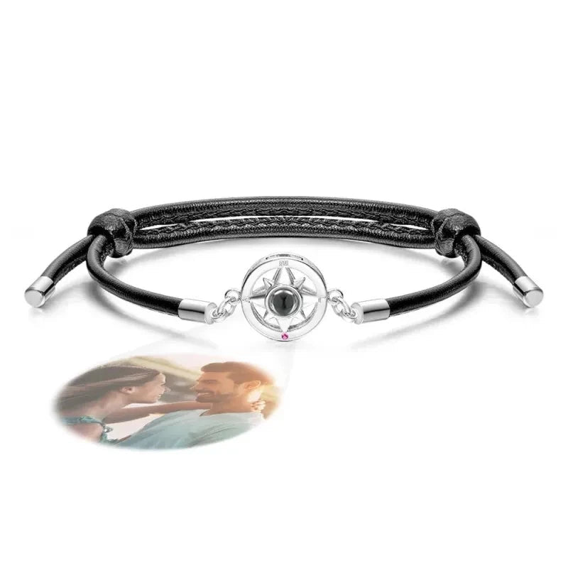 Custom Photo Projection Bracelets For Women Men Personalized Bracelets Customized Picture Stainless Steel Jewelry Memorial Gift - Black & White