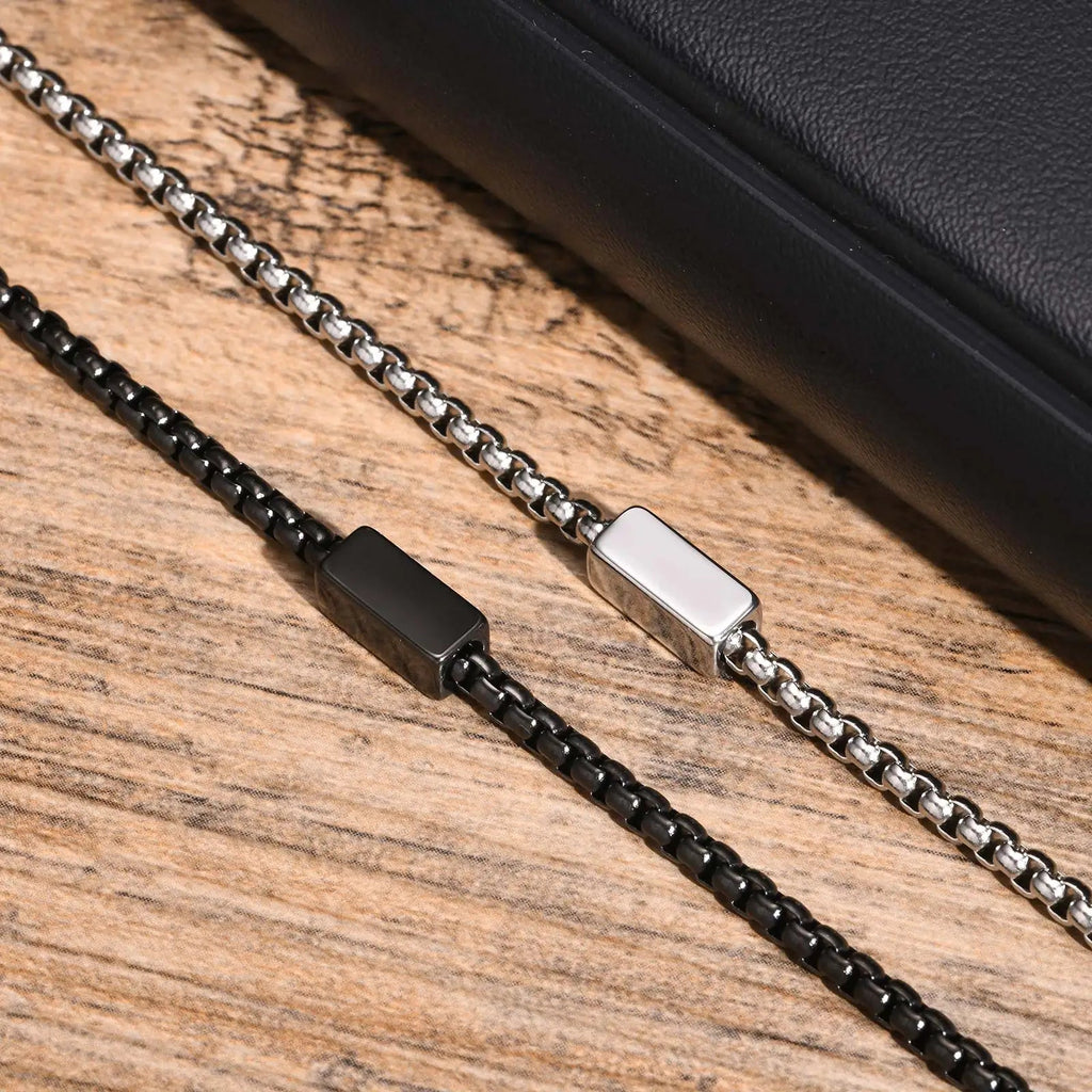Custom Square Tube Bracelet – Stainless Steel Gift for Men - Black & White
