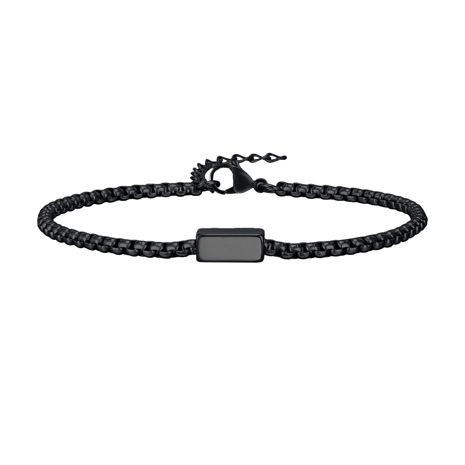Custom Square Tube Bracelet – Stainless Steel Gift for Men - Black & White