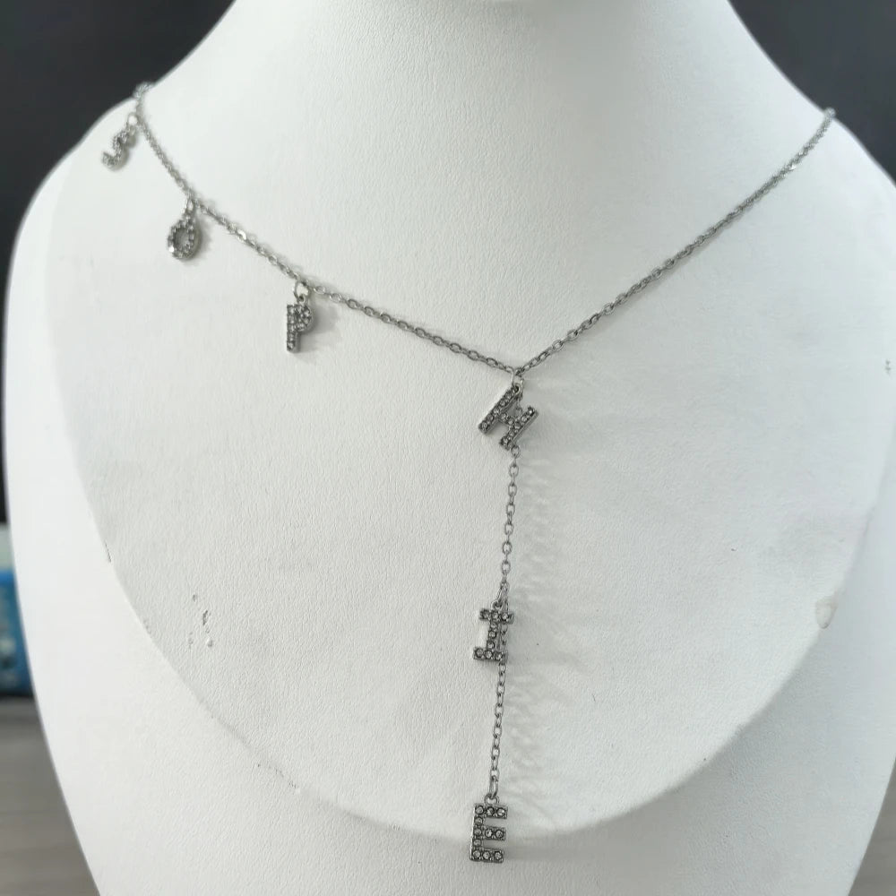 Custom Zirconia Initials Necklace Women Gifts Stainless Steel Gold Color Zircon Letters Name Y Shape Necklace Jewelry - Black & White