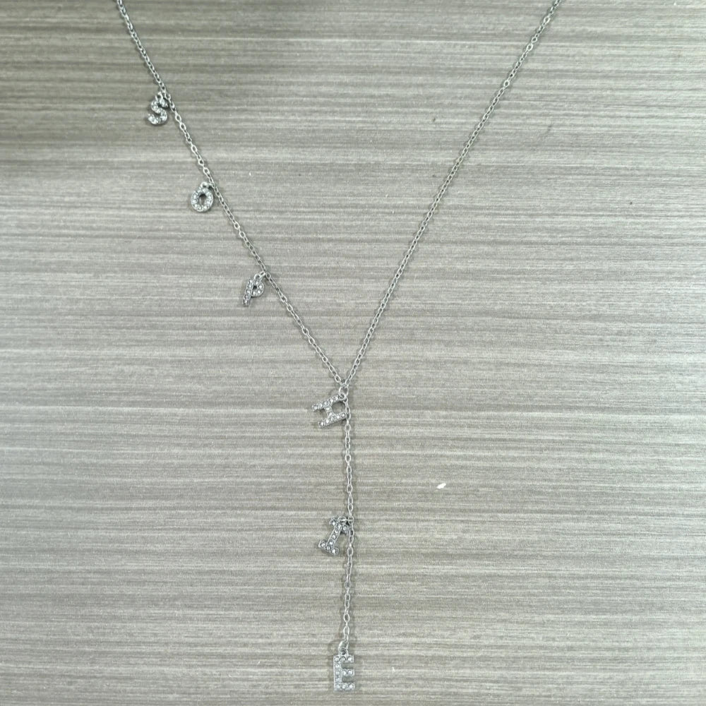 Custom Zirconia Initials Necklace Women Gifts Stainless Steel Gold Color Zircon Letters Name Y Shape Necklace Jewelry - Black & White