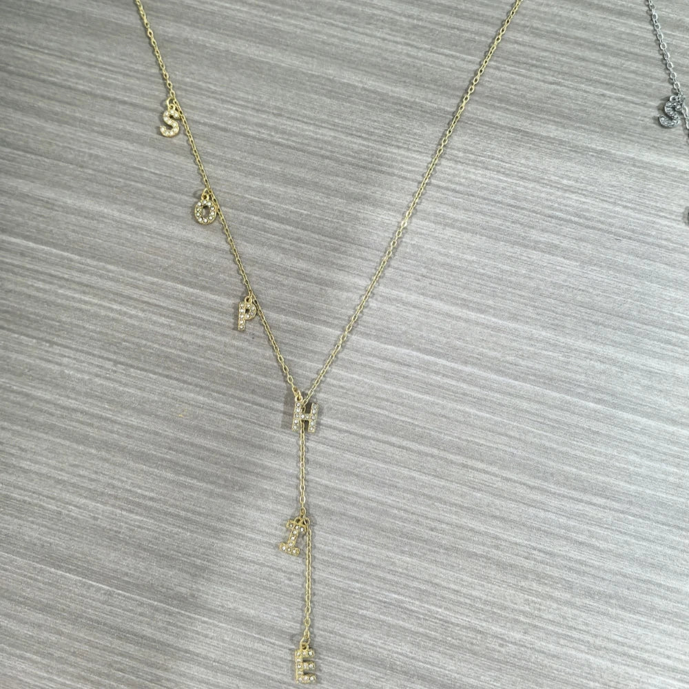 Custom Zirconia Initials Necklace Women Gifts Stainless Steel Gold Color Zircon Letters Name Y Shape Necklace Jewelry - Black & White