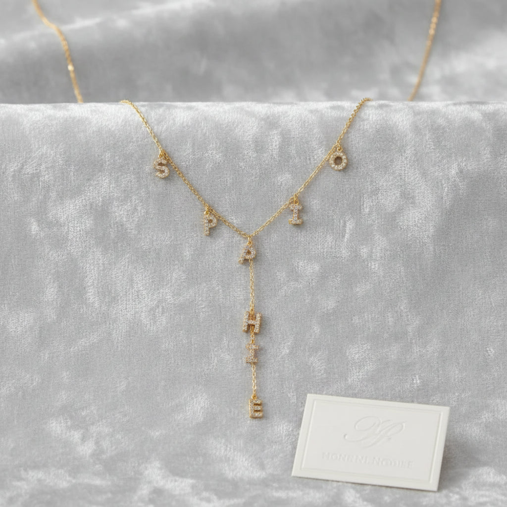 Custom Zirconia Initials Necklace Women Gifts Stainless Steel Gold Color Zircon Letters Name Y Shape Necklace Jewelry - Black & White