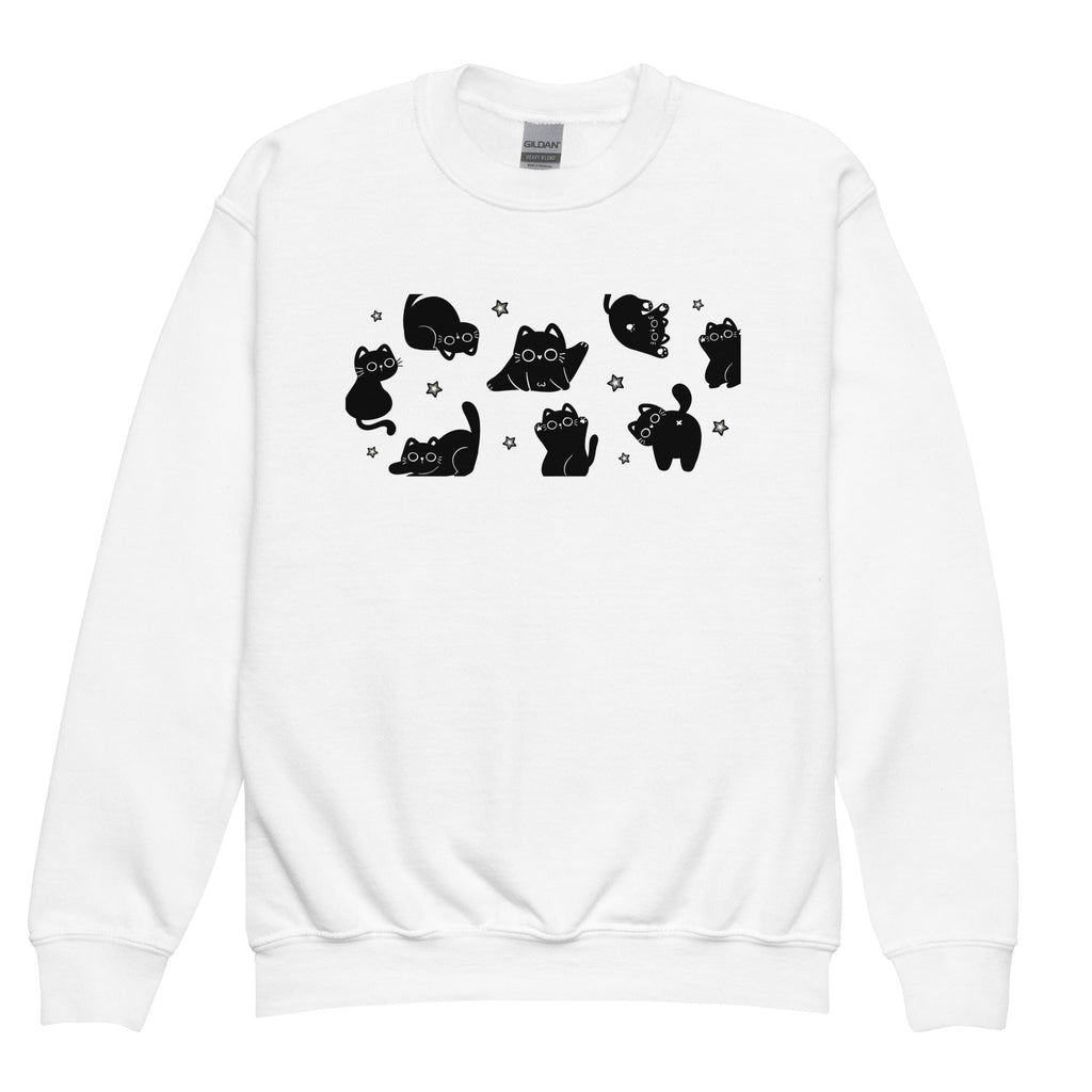 Cute Black Cat Youth crewneck sweatshirt - Black & White