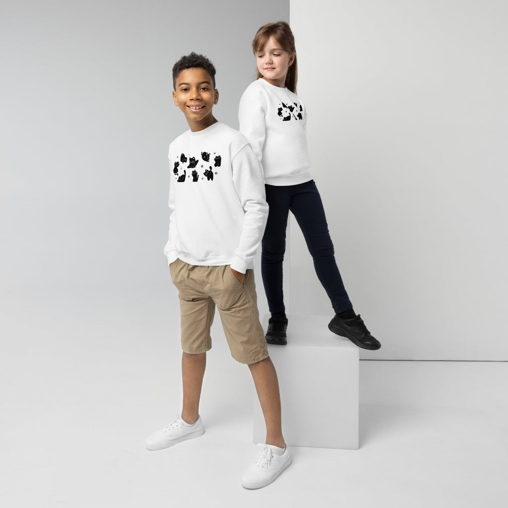 Cute Black Cat Youth crewneck sweatshirt - Black & White