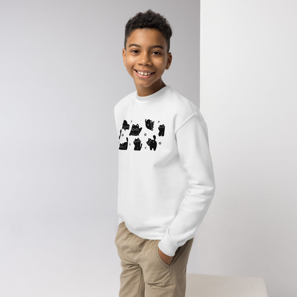 Cute Black Cat Youth crewneck sweatshirt - Black & White