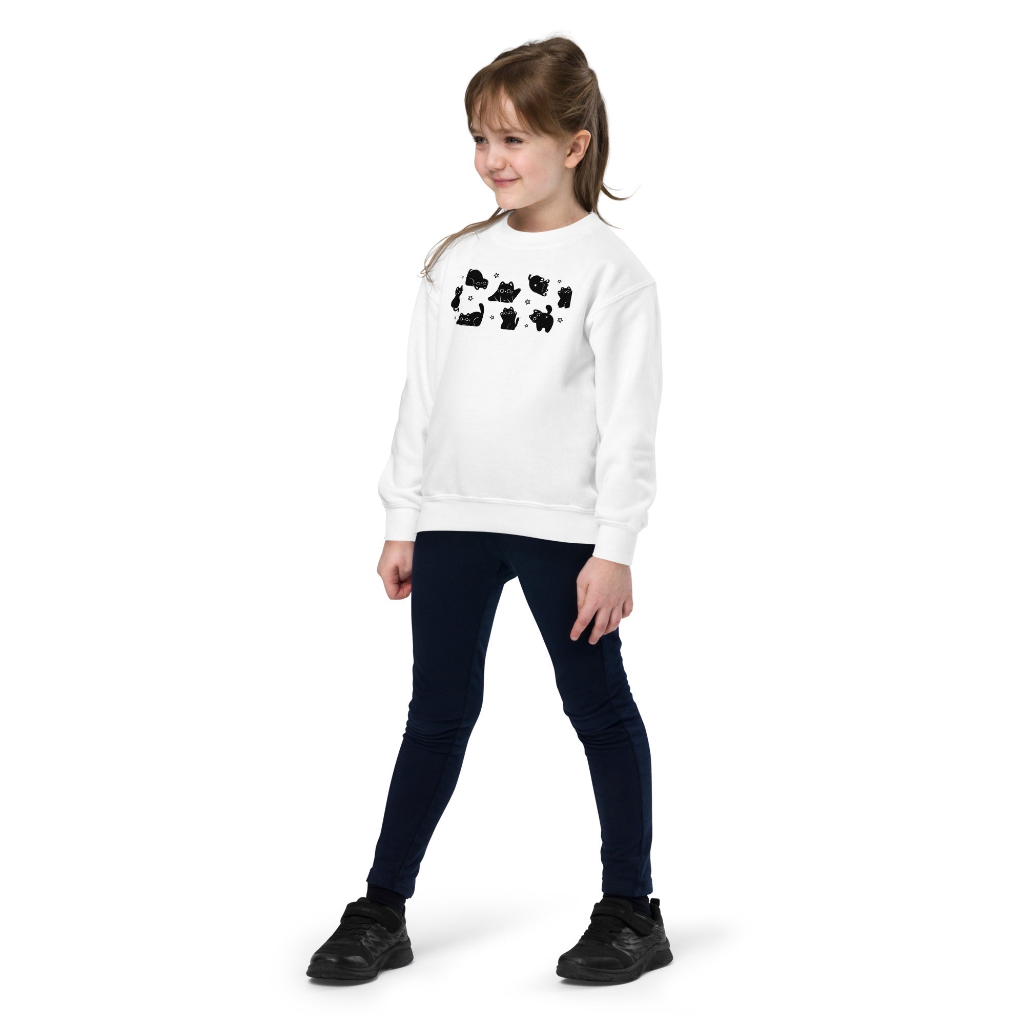 Cute Black Cat Youth crewneck sweatshirt - Black & White