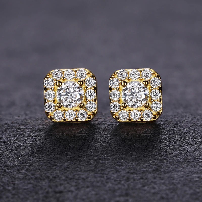 D VVS1 Pass Diamond Tester Unisex Moissanite Square Stud Earrings 925 Sterling Silver For Women Men Fine Jewelry Earring Gift - Black & White