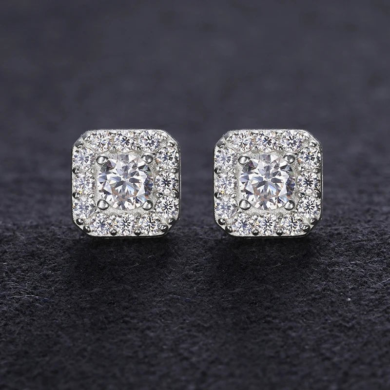 D VVS1 Pass Diamond Tester Unisex Moissanite Square Stud Earrings 925 Sterling Silver For Women Men Fine Jewelry Earring Gift - Black & White