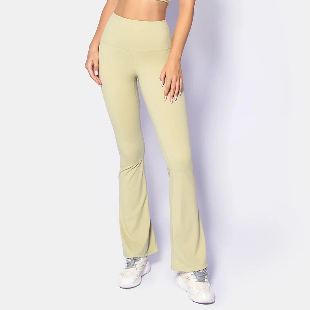 DGWY - HK0213 New Arrival Ladies Fashion Yoga Pants Women's Boot Cut Design Stylish Long Pants High Waist Solid Color Legging - Black & White