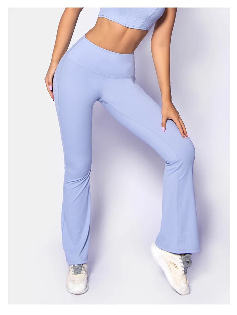 DGWY - HK0213 New Arrival Ladies Fashion Yoga Pants Women's Boot Cut Design Stylish Long Pants High Waist Solid Color Legging - Black & White