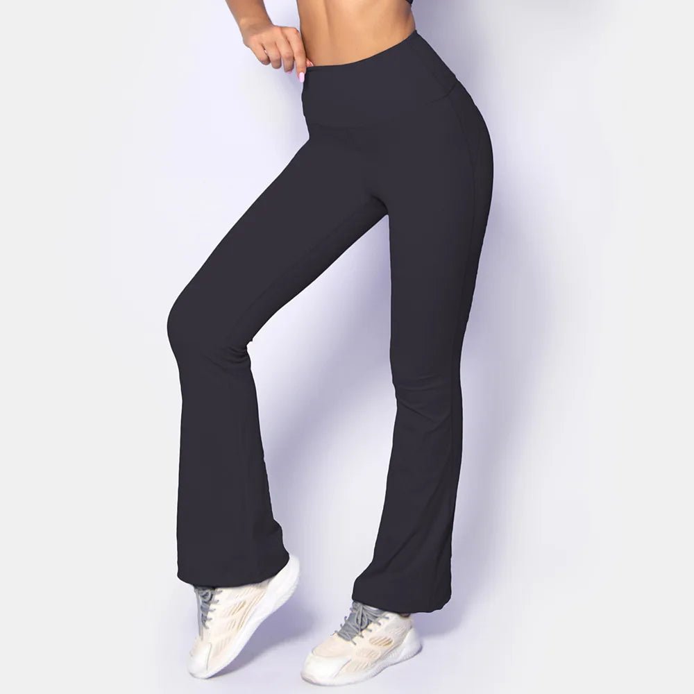 DGWY - HK0213 New Arrival Ladies Fashion Yoga Pants Women's Boot Cut Design Stylish Long Pants High Waist Solid Color Legging - Black & White