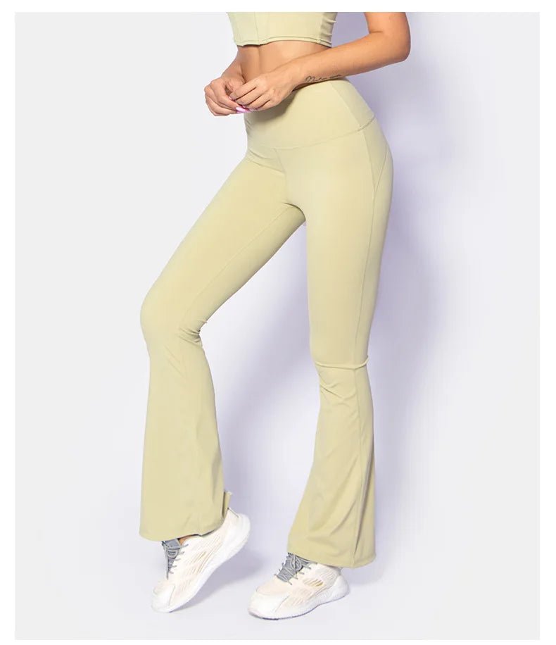 DGWY - HK0213 New Arrival Ladies Fashion Yoga Pants Women's Boot Cut Design Stylish Long Pants High Waist Solid Color Legging - Black & White